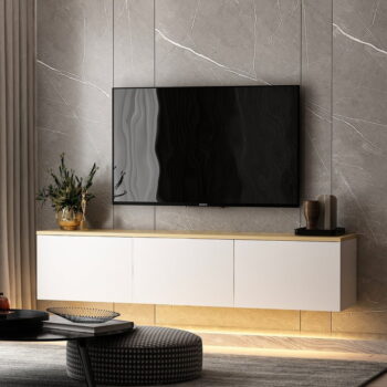 TV stolík v dekore duba v bielo-prírodnej farbe 160x35x32 cm Neon – Kalune Design – Obrázok 5