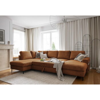 Oranžovohnedá menčestrová rozkladacia rohová pohovka (ľavý roh) Lofty Lilly – Miuform - Image 6
