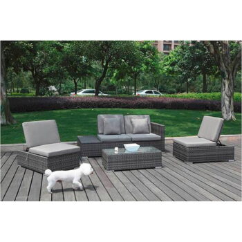 Sivý záhradný lounge set z umelého ratanu pre 4 Alcudia – Garden Pleasure - Image 3