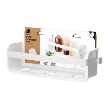 Biela samodržiaca kúpeľňová polička z recyklovaného plastu Flex Adhesive – Umbra - Image 6