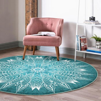 Tyrkysovomodrý prateľný okrúhly koberec vhodný pre robotické vysávače ø 120 cm Comfort – Mila Home - Image 3