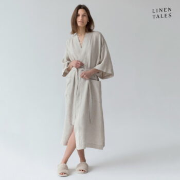 Béžový ľanový župan veľkosť L/XL Summer - Linen Tales - Image 4