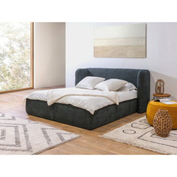 Tmavomodrá čalúnená dvojlôžková posteľ s úložným priestorom s roštom 160x200 cm Louise – Bobochic Paris – Obrázok 8