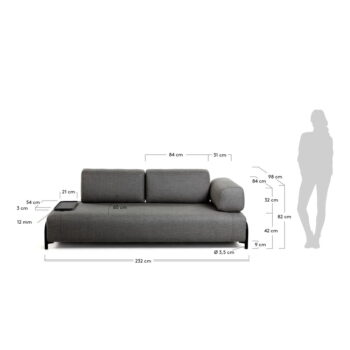 Tmavosivá pohovka s malým odkladacím priestorom Kave Home Compo - Image 6