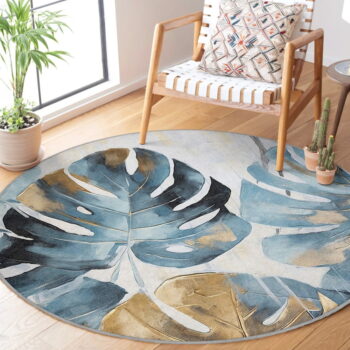 Modrý prateľný okrúhly koberec ø 150 cm Golden Leaves – Mila Home - Image 6