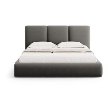 Sivá zamatová čalúnená dvojlôžková posteľ s úložným priestorom s roštom 180x200 cm Brody – Mazzini Beds - Image 2