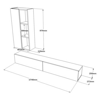Čierno-sivý TV stolík v dekore betónu 175x25x27 cm – Kalune Design – Obrázok 7