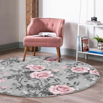 Svetloružovo-sivý prateľný okrúhly koberec vhodný pre robotické vysávače ø 80 cm Comfort – Mila Home – Obrázok 3