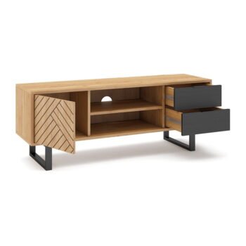 Antracitovosivá/prírodný TV stolík v dekore duba 140x52 cm Madona – Marckeric - Image 6