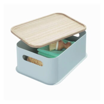 Sivý úložný box s vekom z dreva paulownia iDesign Eco Handled, 21,3 x 30,2 cm - Image 2