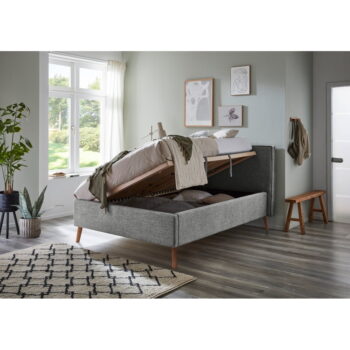 Sivá čalúnená dvojlôžková posteľ s úložným priestorom s roštom 140x200 cm Riva – Meise Möbel - Image 3