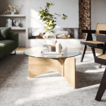 Okrúhly konferenčný stolík so sklenenou doskou v prírodnej farbe ø 84 cm Madera – Umbra - Image 2