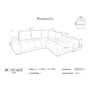 Sivá rozkladacia rohová pohovka so zamatovým poťahom Windsor & Co Sofas Nuage, pravý roh - Image 7