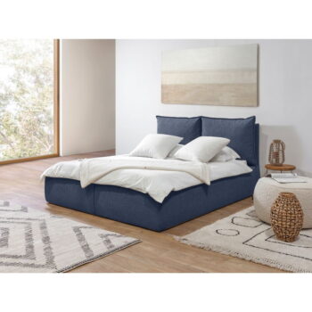 Tmavomodrá čalúnená dvojlôžková posteľ s úložným priestorom a roštom 180x200 cm Garancia – Bobochic Paris - Image 9