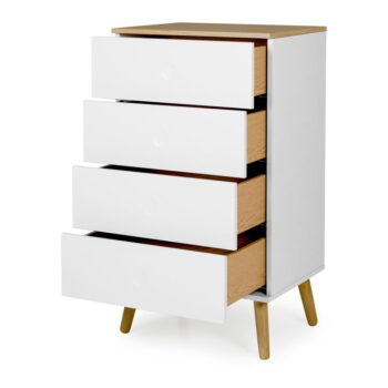 Biela skrinka s detailmi v dekore dubového dreva s 4 zásuvkami Tenzo Dot, šírka 55 cm - Image 4