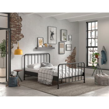 Čierna kovová jednolôžková posteľ s roštom 140x200 cm BRONXX – Vipack - Image 3