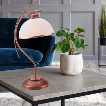 Tmavohnedá stolová lampa so skleneným tienidlom (výška  49 cm) Patrycja – LAMKUR - Image 4