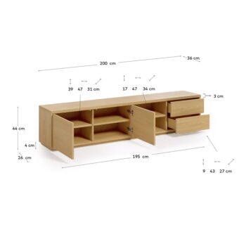 TV stolík v dekore duba v prírodnej farbe 200x44 cm Abilen - Kave Home - Image 4