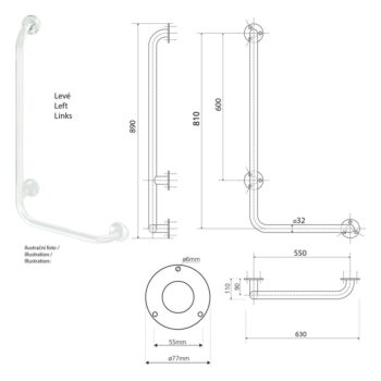 Nástenné madlo do kúpeľne z nehrdzavejúcej ocele 63 cm Handicap Left – Sapho – Obrázok 3