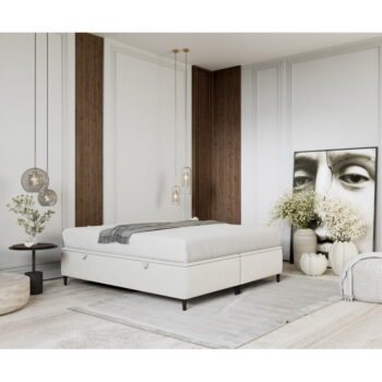 Krémovobiela čalúnená dvojlôžková posteľ s úložným priestorom 160x200 cm Tate – Maison de Rêve - Image 7
