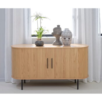 Nízka komoda v dekore duba s posuvnými dverami v prírodnej farbe 140x76 cm Nola – Unique Furniture – Obrázok 6