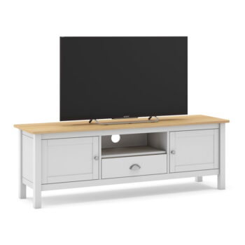 Biely/prírodný TV stolík z borovicového dreva 158x53 cm Misti – Marckeric – Obrázok 5