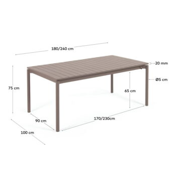 Hnedý hliníkový záhradný stôl Kave Home Zaltana, 180 x 100 cm - Image 3