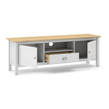 Biely/prírodný TV stolík z borovicového dreva 158x53 cm Misti – Marckeric – Obrázok 4