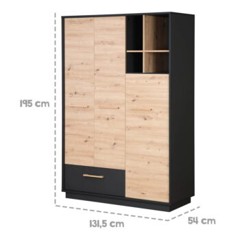 Detská šatníková skriňa v dekore duba v antracitovo–prírodnej farbe 132x195 cm Lenn – Roba - Image 2