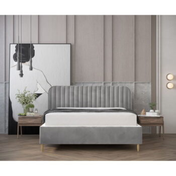 Sivá čalúnená dvojlôžková posteľ s úložným priestorom s roštom 140x200 cm Noto – Maison de Rêve - Image 8