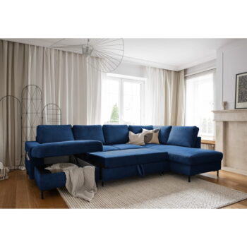 Tmavomodrá menčestrová rozkladacia rohová pohovka (pravý roh) Lofty Lilly – Miuform - Image 6