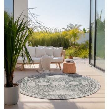 Krémovo-zelený okrúhly vonkajší koberec ø 100 cm Gemini – Elle Decoration - Image 3