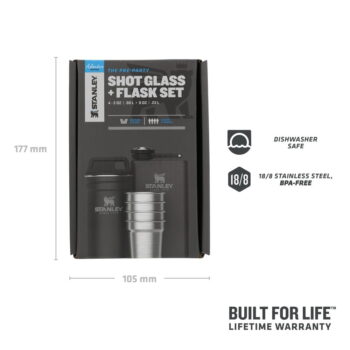 Čierna antikoro súprava ploskačky a štamperlíkov 6 ks 250 ml – Stanley - Image 2