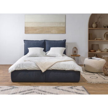 Tmavomodrá čalúnená dvojlôžková posteľ s úložným priestorom a roštom 180x200 cm Garancia – Bobochic Paris - Image 7