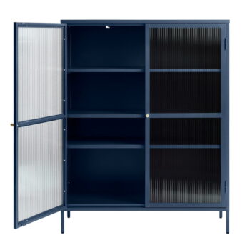 Modrá kovová vitrína Unique Furniture Bronco, výška 140 cm – Obrázok 2