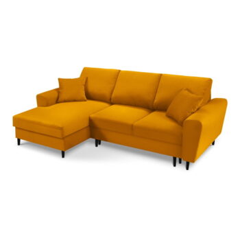 Žltá menčestrová rozkladacia rohová pohovka Micadoni Home Moghan, ľavý roh – Obrázok 8