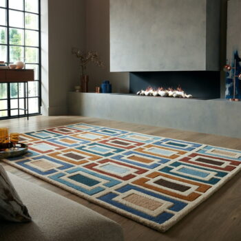 Modro-oranžový ručne tkaný vlnený koberec 160x230 cm Retro Blocks – Flair Rugs - Image 2