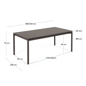 Čierny hliníkový záhradný stôl Kave Home Zaltana, 180 x 100 cm - Image 3