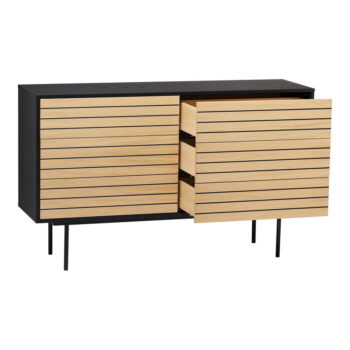 Čierna/prírodná nízka komoda v dekore duba 140x84 cm Stripe - Woodman - Image 2