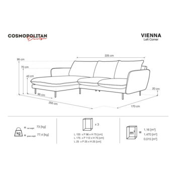 Tmavosivá rohová pohovka Cosmopolitan Design Vienna, ľavý roh – Obrázok 5