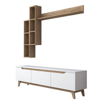 TV zostava v dekore orecha v bielo-prírodnej farbe 180x49 cm Linh – Kalune Design - Image 6