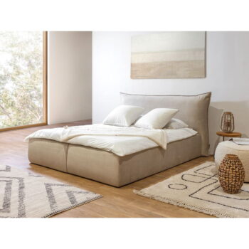 Béžová zamatová čalúnená dvojlôžková posteľ s úložným priestorom s roštom 160x200 cm Jade - Bobochic Paris – Obrázok 9
