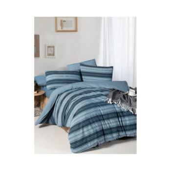 Modré 4-dielne predĺžené obliečky na dvojlôžko s plachtou 200x220 cm Stripes – Mila Home