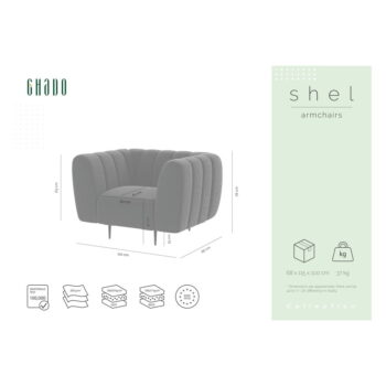 Tmavosivé zamatové kreslo Ghado Shel – Obrázok 5