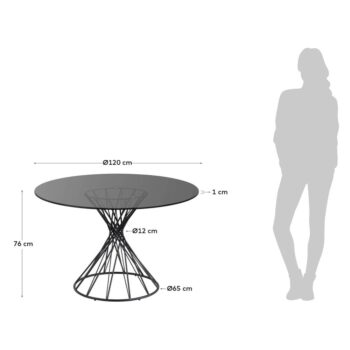 Čierny okrúhly jedálenský stôl so sklenenou doskou ø 120 cm Niut – Kave Home - Image 4