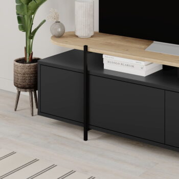Čierny TV stolík v dekore duba 160x48 cm Hinoa – Marckeric - Image 7