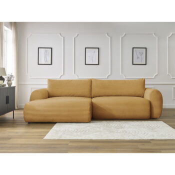 Menčestrová rozkladacia rohová pohovka v horčicovej farbe (ľavý roh) Lucien – Bobochic Paris - Image 8