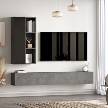 Čierno-sivý TV stolík v dekore betónu 175x25x27 cm – Kalune Design – Obrázok 4