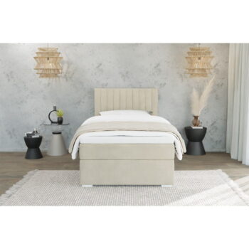 Béžová čalúnená jednolôžková posteľ s úložným priestorom s roštom 80x200 cm Bunny – Ropez - Image 3