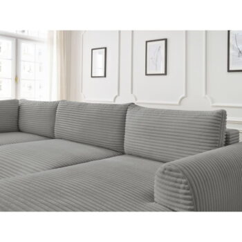 Tmavosivá menčestrová rozkladacia rohová pohovka (pravý roh/do "U") Lucien – Bobochic Paris - Image 11